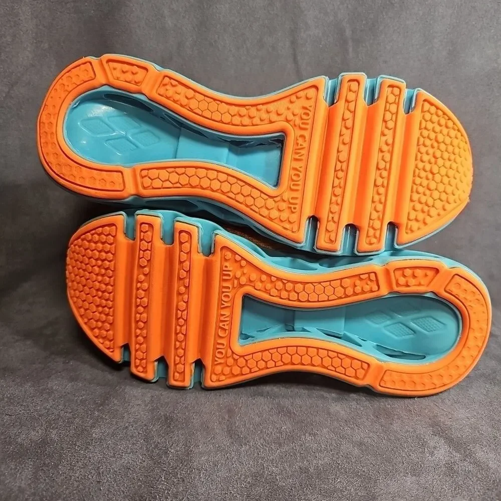 JUST SO SO Mesh Knit Athletic Running Tennis Shoes Orange Turquoise Kids Sz 32